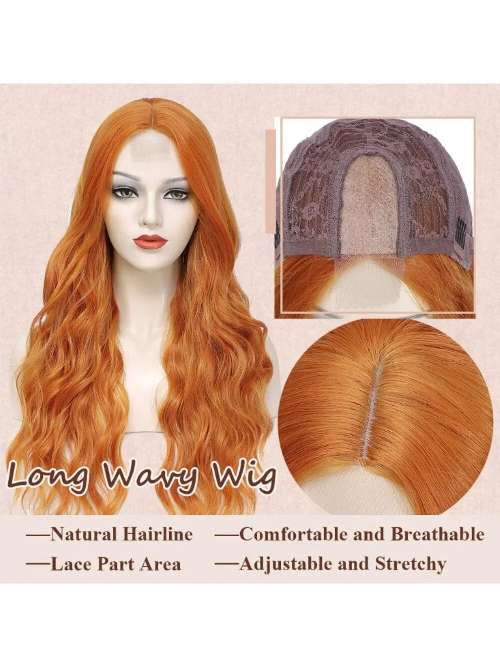 26 Inch Women's Orange Long Wavy Curly Hair Wig Halloween Cosplay